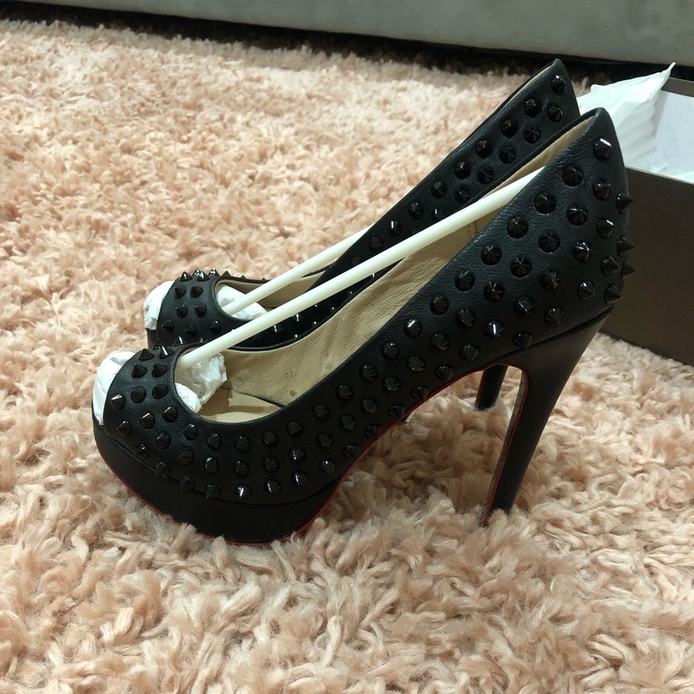 Exotics by Cedrik peep toe black stud pumps